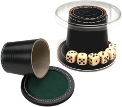 HOT Games Gobelet de dés en cuir noir + couvercle + set 9x8cm