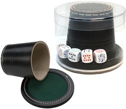 HOT Games Gobelet de Poker Cuir Noir avec Couvercle et Dés 9x8cm