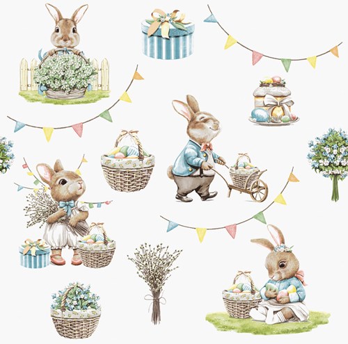 Duni serviettes Bunny Joy 3 épaisseurs tissu 33x33cm décoration de table