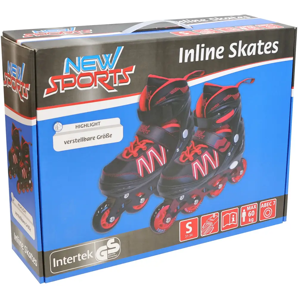 New Sports rollers en ligne noir rouge réglables ABEC 7 taille 31-34