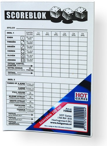 HOT Games bloc de score dés 100 feuilles - accessoire jeu de dés
