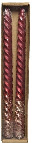 Decoris bougie de table swirl sang de bœuf pailletée 25cm lot de 2 cire rouge