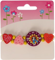 Montre enfant en bois cœurs avec perles et cadran fleur - jouet coloré