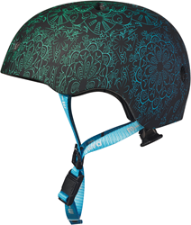 Micro casque enfant vélo trottinette Mandala Vert Bleu avec lumière LED