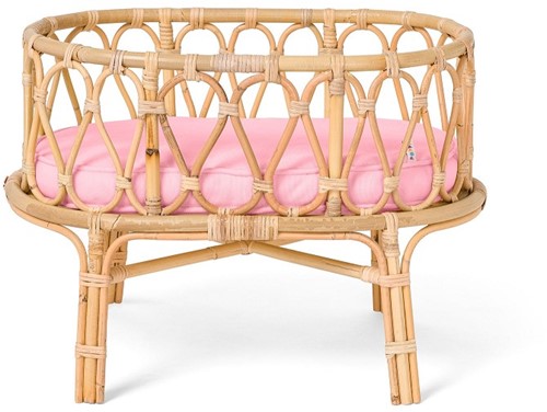  Lit de poupée en rotin avec matelas rose