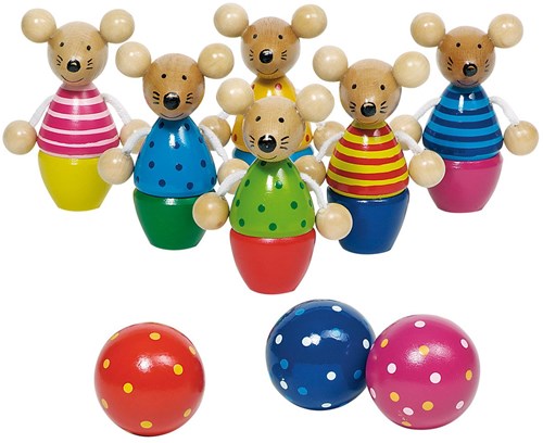 Goki jeu de quilles en bois souris - jeu de bowling coloré pour enfants-2