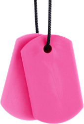 ARK Therapeutic bijou à mâcher collier sensoriel Hot Pink XT Medium jouet sensoriel Dunne, discrete kauwketting met twee hangers in dog-tag-stijl, voor kinderen en volwassenen.