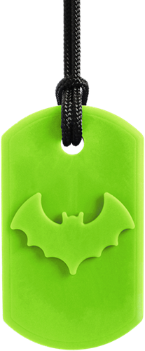 ARK Therapeutic collier à mâcher Bat Bite vert citron XT moyen Kauwketting met vleermuismotief voor stevige kauwers die sensorische steun zoeken.