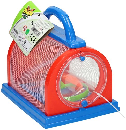 Boîte d'observation d'insectes jouet rouge bleu avec loupe et pince-2