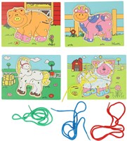 Puzzle à enfiler en bois ferme jouet éducatif set de 4 pièces-2