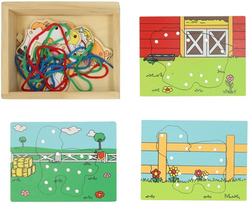 Puzzle à enfiler en bois ferme jouet éducatif set de 4 pièces-3