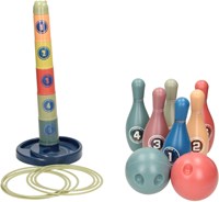 Set de jouets 3en1 tour à empiler lancer d'anneaux et bowling multicolore-2