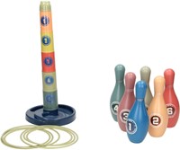 Set de jouets 3en1 tour à empiler lancer d'anneaux et bowling multicolore-3
