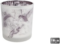 Bougeoir blanc décoration en verre Hummingbird S 7,5x7,5x8cm
