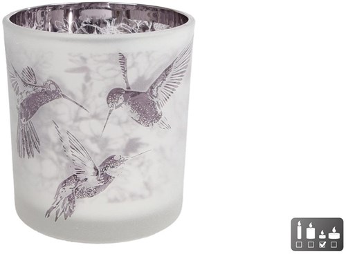 Bougeoir blanc décoration en verre Hummingbird S 7,5x7,5x8cm