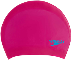 Speedo bonnet de bain junior silicone cheveux longs rose-bleu natation