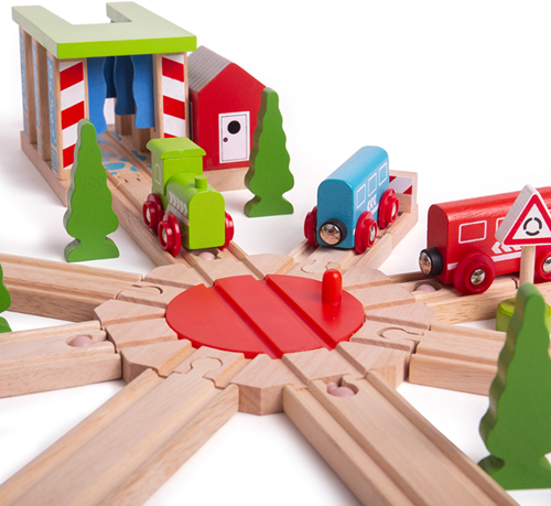 BigJigs circuit train bois plateau tournant 8 voies - jouet compatible-2