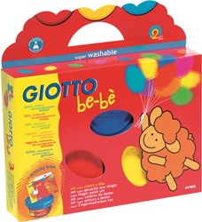 Gioto Be-Bè Box -Case : 3 X 100ml pot de peinture au doigt rouge/jaune/cyan + éponge en forme d'animal et tablier