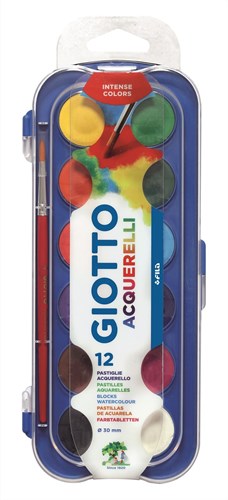 Giotto Boîte de peinture 12 pastilles 30mm avec pinceau