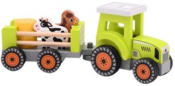 Jouéco tracteur en bois jouet avec accessoires ferme