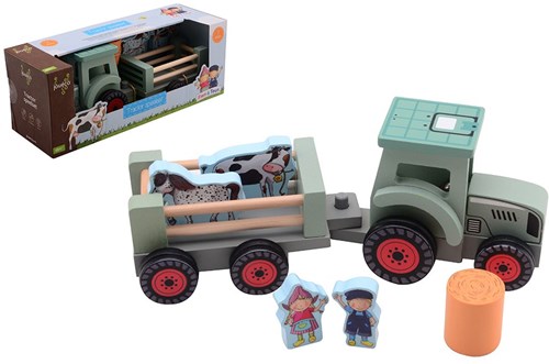 Johntoy tracteur en bois jouet de ferme avec accessoires Fien & Teun-2