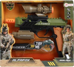 Pistolet militaire jouet avec lumière, son, silencieux et lampe torche