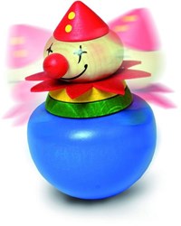 nic clown culbuto en bois bleu - jouet éducatif pour enfants