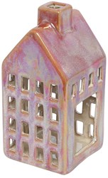 Countryfield maison photophore rouge décoration verre 7,8x7,8x16cm ambiance