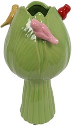 Countryfield vase décoration tulipe avec oiseaux vert céramique Ø11cm
