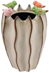 Countryfield vase décoration oiseaux marron céramique 12x12x18cm