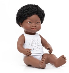 Miniland Baby Doll Boy Dark Brown Down Syndrome Vanilla Scent - 38 cm