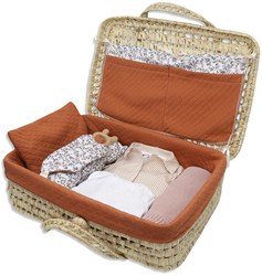 Asi valise panier poupée - imprimé fleuri rouille et vert - jouets