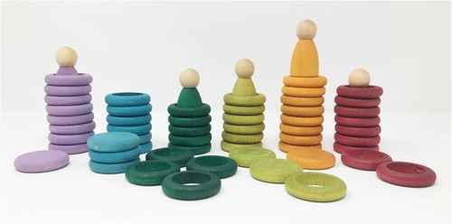 Grapat jouets en bois Nins, anneaux & pièces couleurs alternatives 60 pcs-2