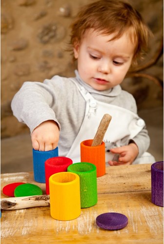 Grapat gobelets en bois avec couvercle - jouet coloré-3