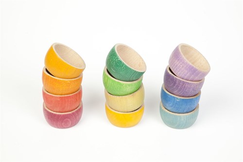 Grapat bols en bois couleurs arc-en-ciel - 12 pièces