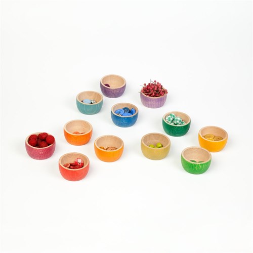 Grapat bols en bois couleurs arc-en-ciel - 12 pièces-2