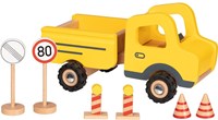 Goki camion jouet en bois véhicule de chantier avec panneaux 7 pièces