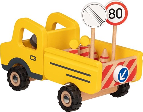 Goki camion jouet en bois véhicule de chantier avec panneaux 7 pièces-2