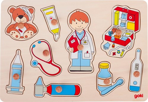 Goki puzzle en bois docteur - jouet éducatif 9 pièces-2