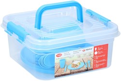 Alpina set pique-nique 4 personnes boîte plastique bleu vaisselle