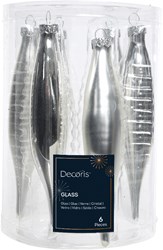 Boule de Noël verre glaçon argent 15cm 6 pièces décoration sapin