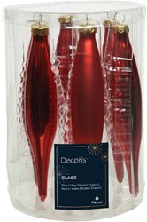 Boule de Noël verre glaçon rouge 15cm 6 pièces décoration sapin