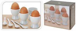 Set coquetiers avec cuillère porcelaine blanche 8 pièces petit-déjeuner