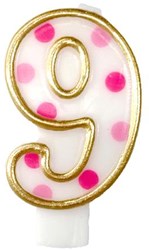 Bougie chiffre anniversaire rose numéro 9 blanc or décoration gâteau