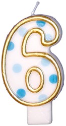 Bougie chiffre 6 bleu blanc or bougie d'anniversaire gâteau