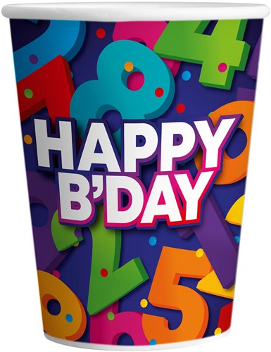 Gobelets chiffres 25cl 8 pièces - Happy B-Day gobelets anniversaire