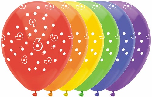 Ballons chiffres anniversaire 6 ans - lot de 6 ballons colorés