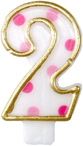Bougie d'anniversaire chiffre 2 rose blanc or décoration gâteau 6 cm
