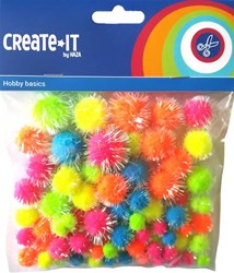 Pompoms kit créative paillettes néon mix 75 pièces peluche
