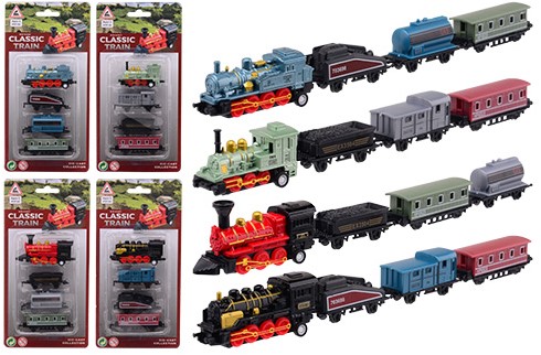 Locomotief speelset 4-delig op kaart die-cast 4 assorti